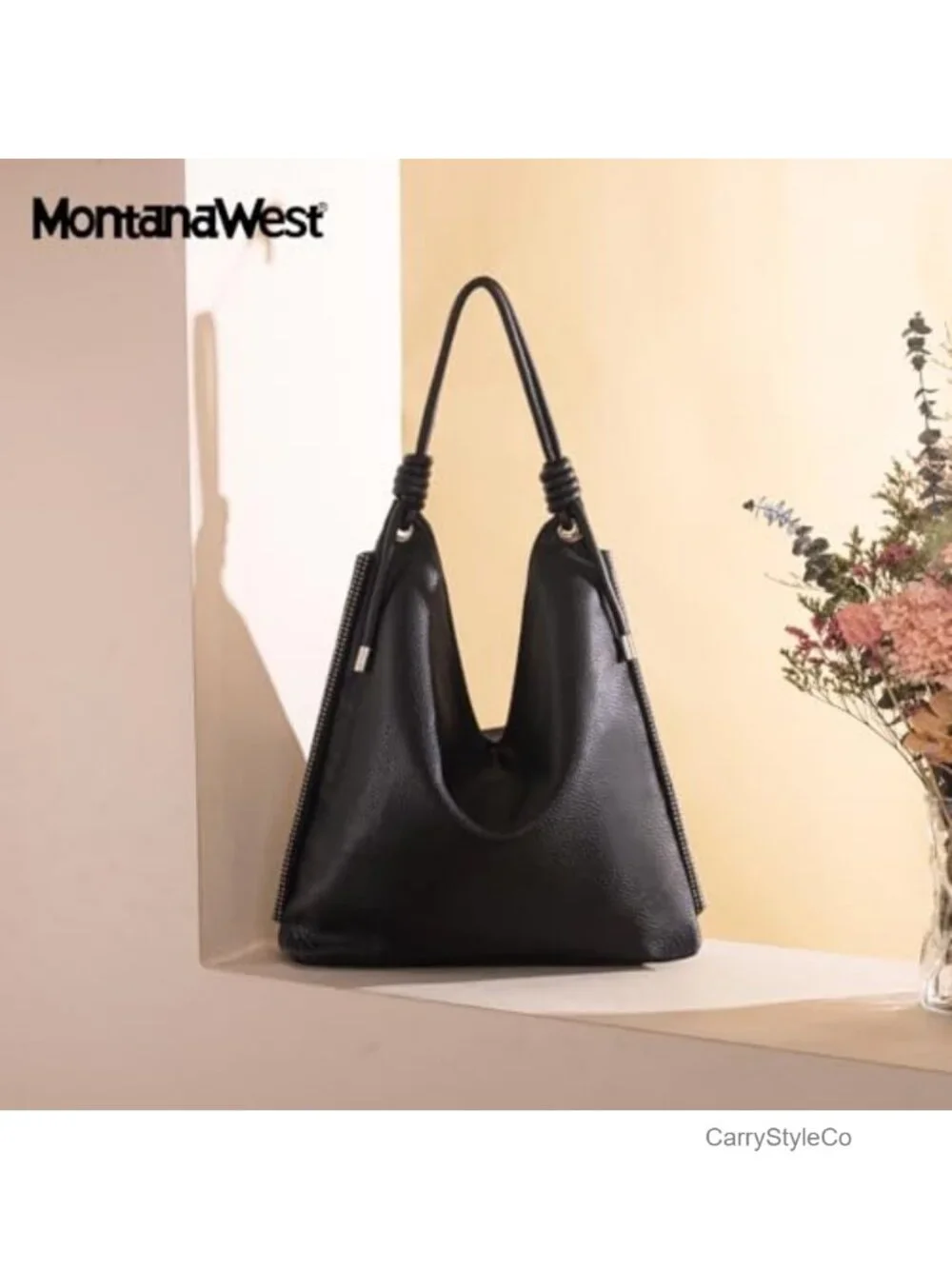 Slouchy Vegan Leather Hobo Shoulder Bag Knotted Handle Large